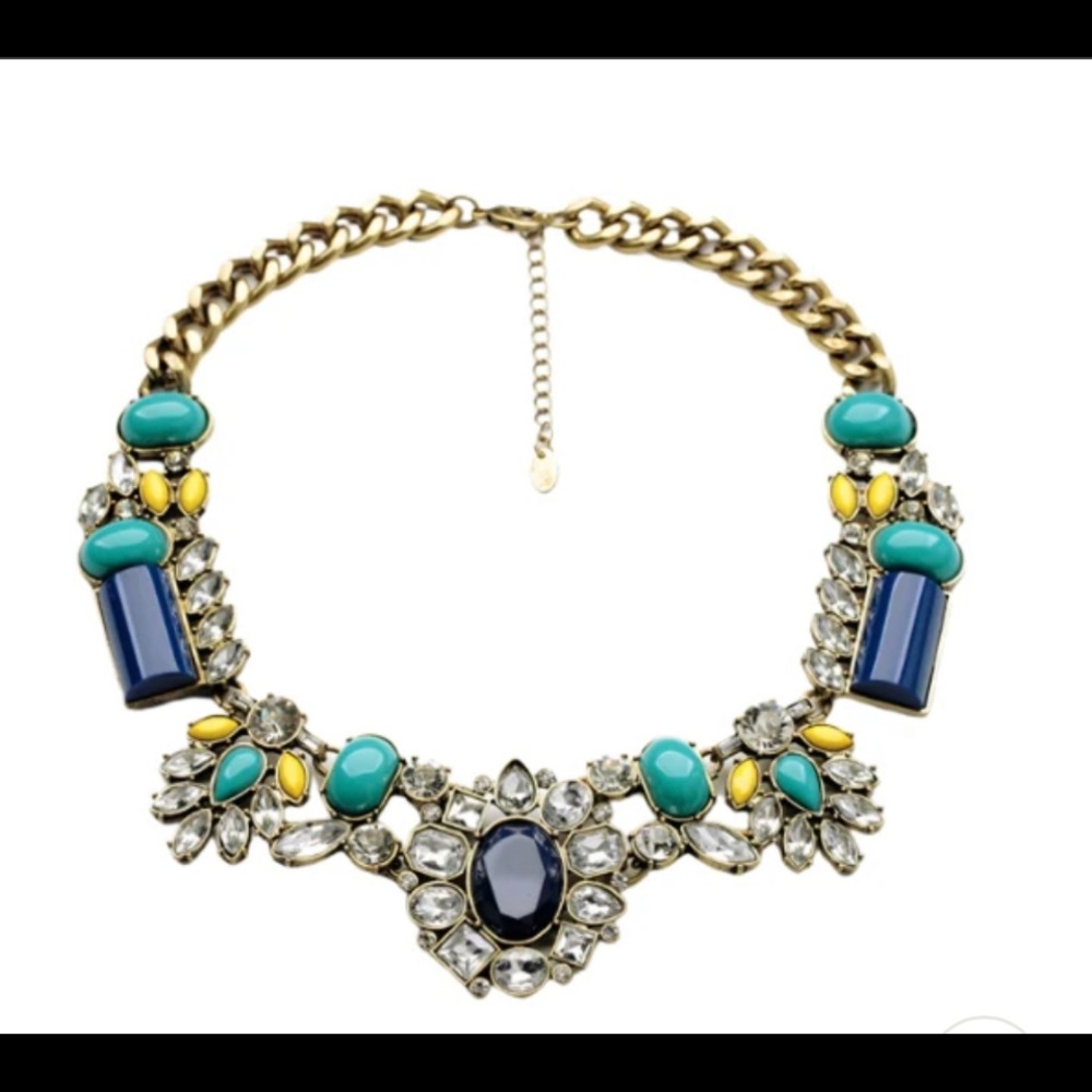 Mark By Avon Modern Bib Choker Bold Gold Tone Blue Yellow Crystal Necklace